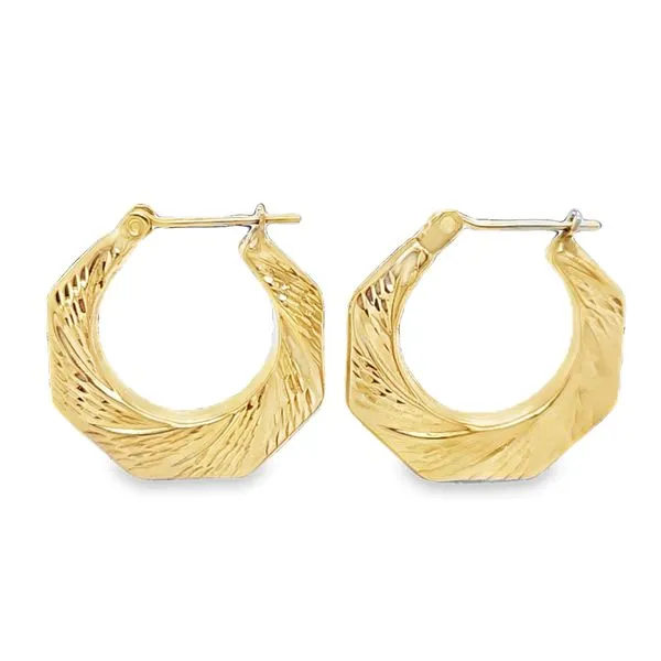 14K Yellow Gold Textured Hexagon Hoop Earrings Classic Creations In Diamonds & Gold Venice, FL