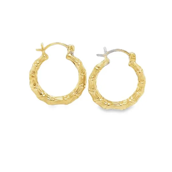 14K Yellow Gold Bamboo Hoop Earrings Classic Creations In Diamonds & Gold Venice, FL