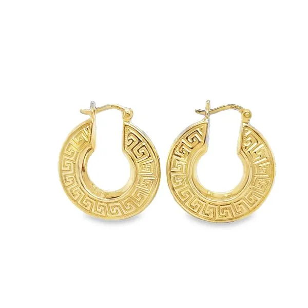 14K Yellow Gold Aztec Pattern Hoop Earrings Classic Creations In Diamonds & Gold Venice, FL