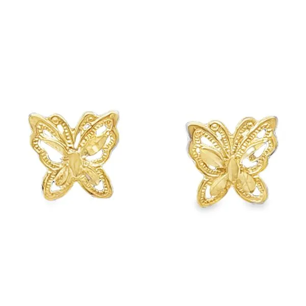 14K Yellow Gold Stud Butterfly Post Earrings Classic Creations In Diamonds & Gold Venice, FL