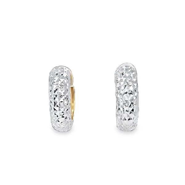 14K Textured White And Polished Yellow Gold Hollow Reversible Hoop Earrings Classic Creations In Diamonds & Gold Venice, FL
