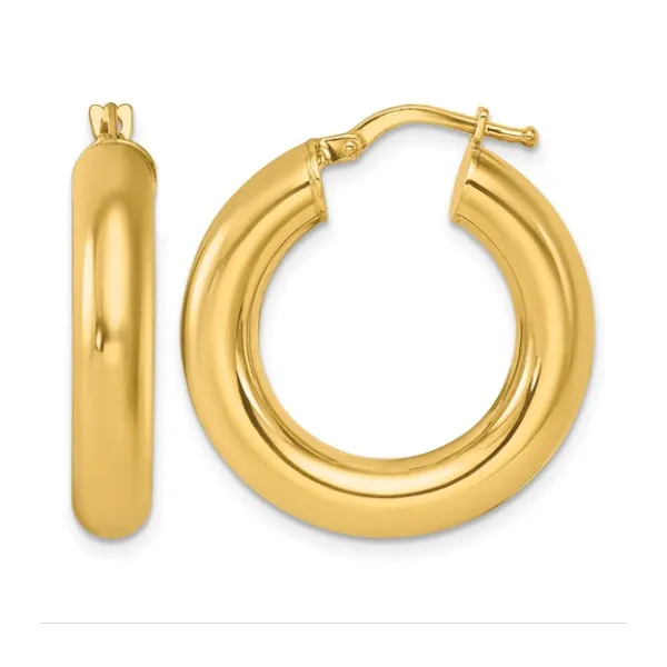 14K  Yellow Gold Polished 4.9x26.6mm Round Tube Round Hoop Earrings Classic Creations In Diamonds & Gold Venice, FL