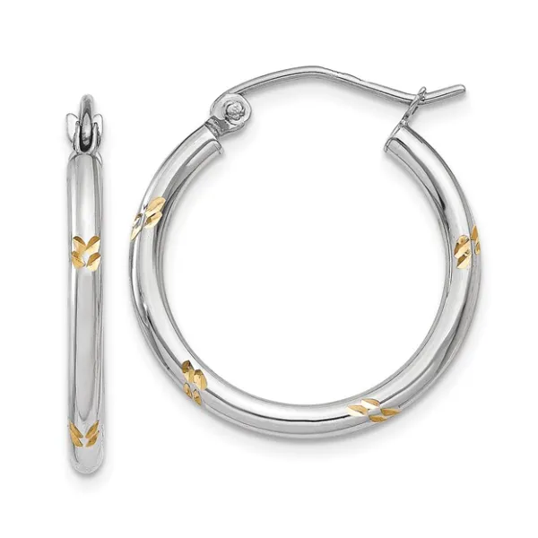 14K White And Yellow Gold Diamond Cut Hoop Earrings Classic Creations In Diamonds & Gold Venice, FL