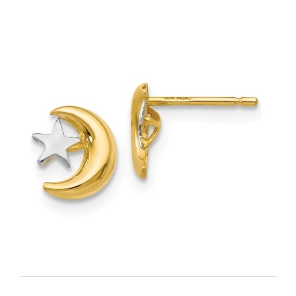 14K Polished Yellow Gold Moon WIth 14K White Gold Star Post Earrings Classic Creations In Diamonds & Gold Venice, FL