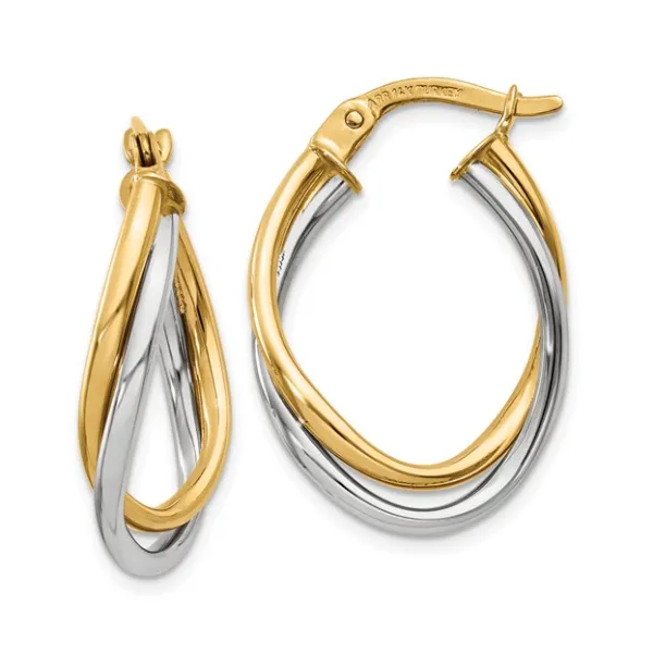 14K White And Yellow Gold Polished Oval Hoop Earrings Classic Creations In Diamonds & Gold Venice, FL
