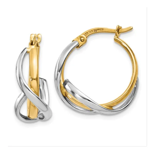 14K White And Yellow Gold Polished Twisted Hoop Earrings Classic Creations In Diamonds & Gold Venice, FL