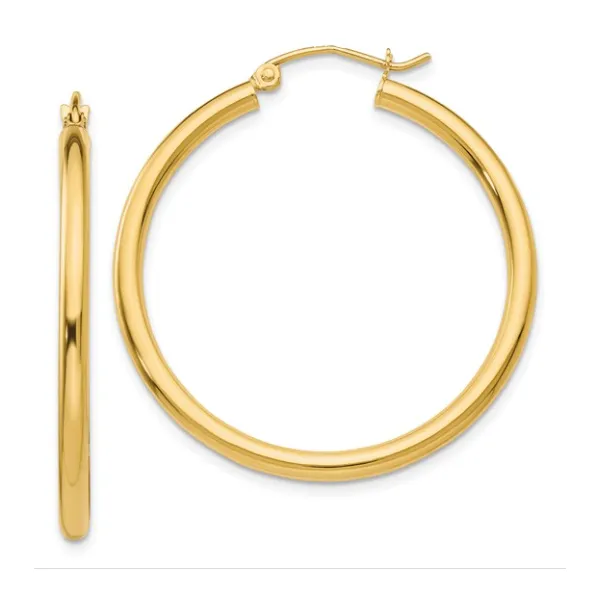 14K Polished Yellow Gold 2.5mm Tube Hoop Earrings Classic Creations In Diamonds & Gold Venice, FL