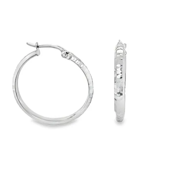 14K White Gold 1 Inch Diamond Cut Hoop Earrings 1.2 DWT. Classic Creations In Diamonds & Gold Venice, FL