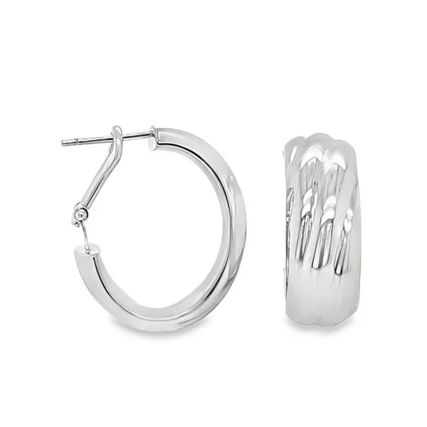 14K White Gold Latch Back Oblong Hoop Earrings 2.3 DWT. Classic Creations In Diamonds & Gold Venice, FL