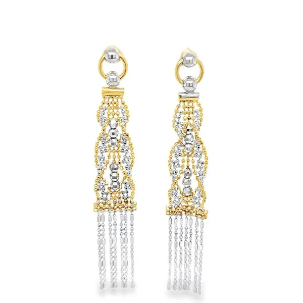 14K White And Yellow Gold Beaded Design Dangle Tassel Drop Earrings 3.3 DWT. Classic Creations In Diamonds & Gold Venice, FL