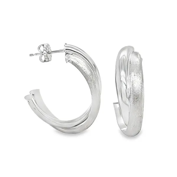 14K White Gold Polished And Etched Twist Oblong Hoop Earrings 2.1 DWT. Classic Creations In Diamonds & Gold Venice, FL