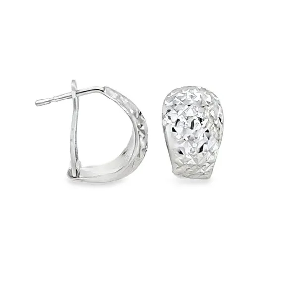 14K White Gold Diamond Cut Lever Back Mini Wide Half Circle Hoop Earrings .9 DWT. Classic Creations In Diamonds & Gold Venice, FL
