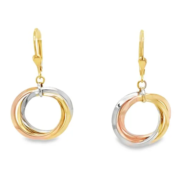 14K White, Yellow And Rose Gold Triple Circle Dangle Leverback Earrings 2.8 DWT. Classic Creations In Diamonds & Gold Venice, FL