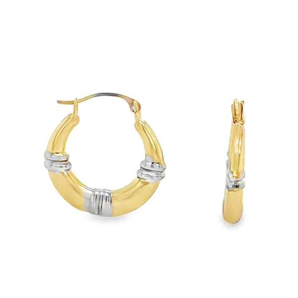 14K Yellow And White Gold Creole Hoop Earrings .5 DWT. Classic Creations In Diamonds & Gold Venice, FL