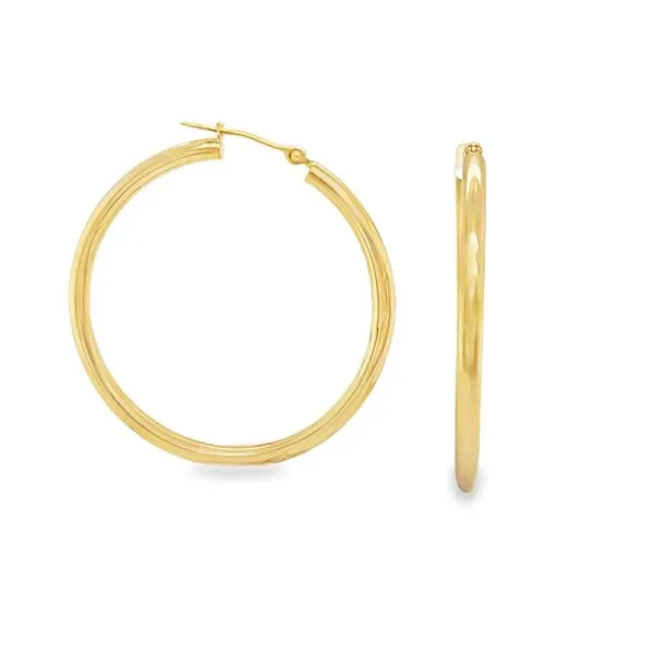 14K Yellow Gold Medium 1.5 Inch 2mm Hoop Earrings Classic Creations In Diamonds & Gold Venice, FL