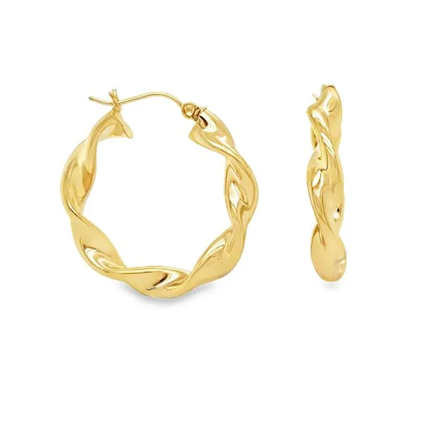 14K Yellow Gold Twist Medium Hoop Earrings Classic Creations In Diamonds & Gold Venice, FL