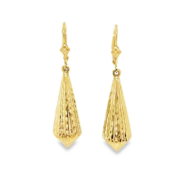14K Yellow Gold Dangle Textured Tear Drop Lever Back Earrings 1.5 DWT. Classic Creations In Diamonds & Gold Venice, FL