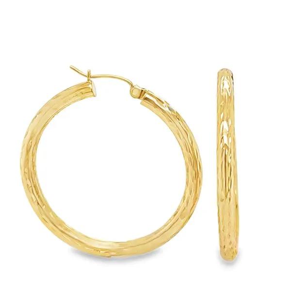 14K Yellow Gold Diamond Cut Hoop Earrings 1.7 DWT. Classic Creations In Diamonds & Gold Venice, FL