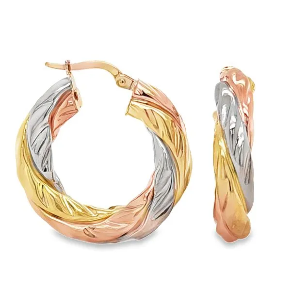 14K Tricolored Gold Twisted Hoop Earrings 4.3 DWT. Classic Creations In Diamonds & Gold Venice, FL