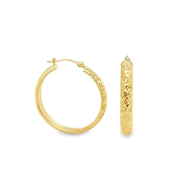 14K White Gold 1 Inch Diamond Cut Hoop Earrings 1.2 DWT. Classic Creations In Diamonds & Gold Venice, FL