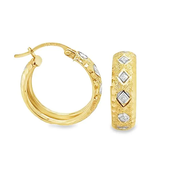 14K Yellow Gold With White Gold Accents Textured Hoop Earrings 1.8 DWT. Classic Creations In Diamonds & Gold Venice, FL
