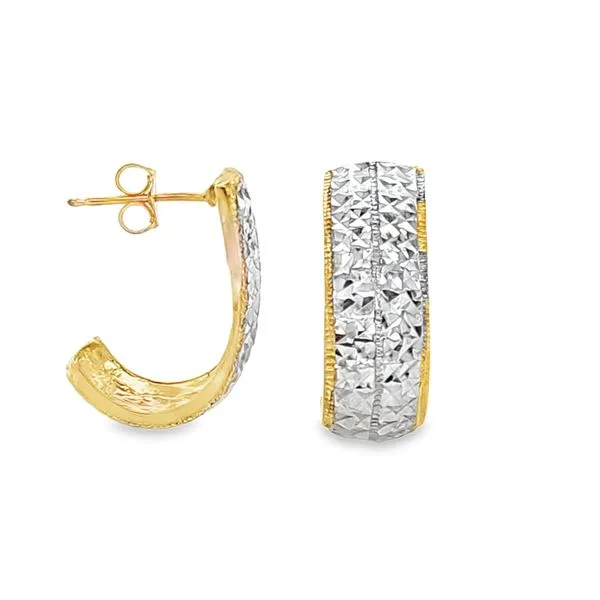 14K Two-Tone Hoop Earrings with Diamond Cut Texture Classic Creations In Diamonds & Gold Venice, FL