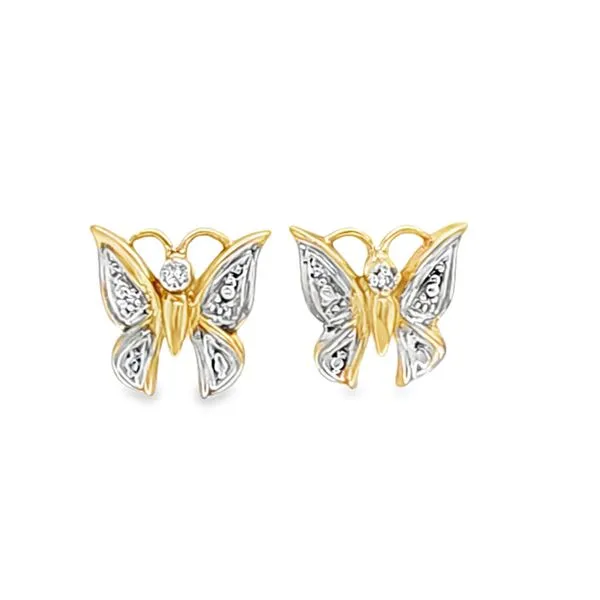 14K Two-Tone Butterfly Diamond Cut Stud Earrings Classic Creations In Diamonds & Gold Venice, FL