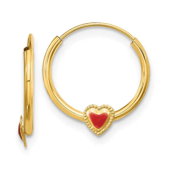 14K Madi K Polished Red Enameled Heart Hoop Earrings Classic Creations In Diamonds & Gold Venice, FL
