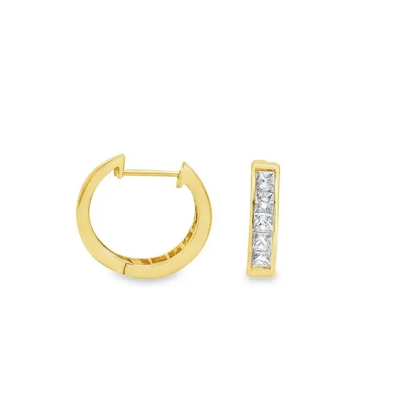14K Yellow Gold Huggie Hoop Earrings with Cubic Zirconia Stones Classic Creations In Diamonds & Gold Venice, FL