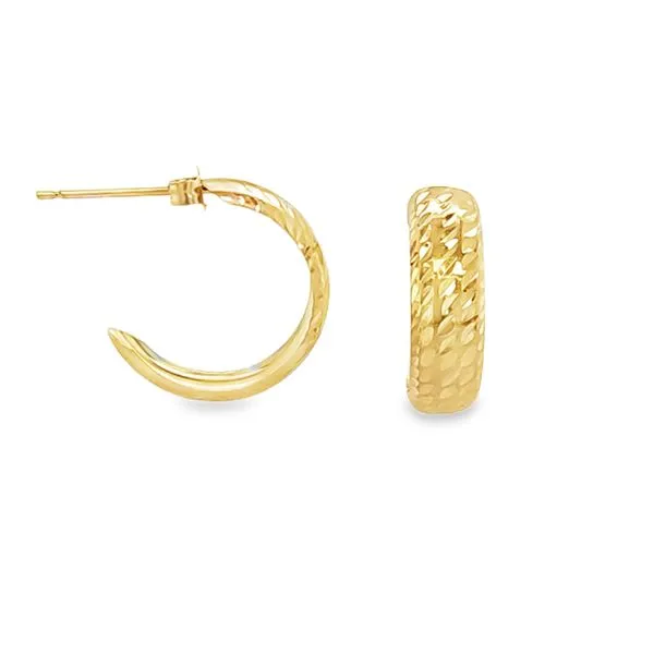 14K Yellow Gold Small Textured Hoop Earrings – 0.4 DWT | Delicate Lightweight Gold Hoops Classic Creations In Diamonds & Gold Venice, FL