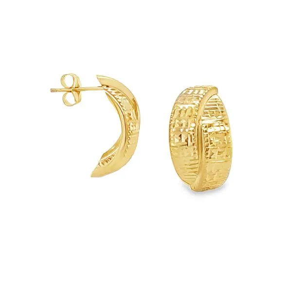 14K Yellow Gold Diamond-Cut Half Hoop Earrings – 1.1 DWT | Sparkling Textured Gold Half Hoops Classic Creations In Diamonds & Gold Venice, FL