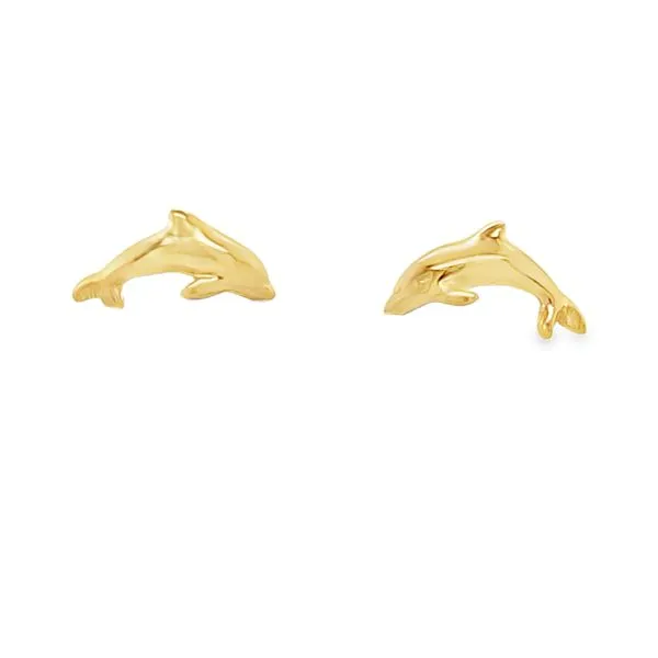 14K Yellow Gold Dolphin Stud Earrings – 0.7 DWT | Playful Nautical Gold Studs Classic Creations In Diamonds & Gold Venice, FL