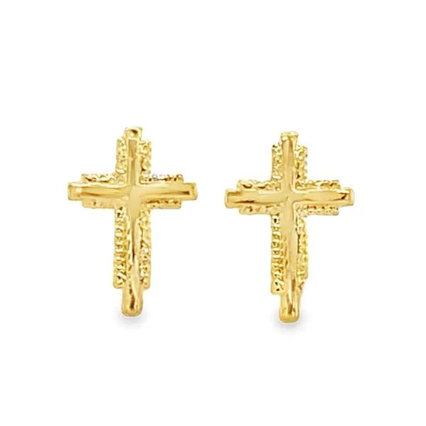 14K Yellow Gold Cross Stud Earrings | 0.20 DWT Classic Creations In Diamonds & Gold Venice, FL