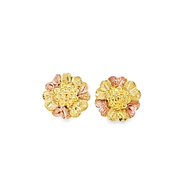 10K Two Tone Gold Flower Stud Earrings | 0.7 DWT Classic Creations In Diamonds & Gold Venice, FL