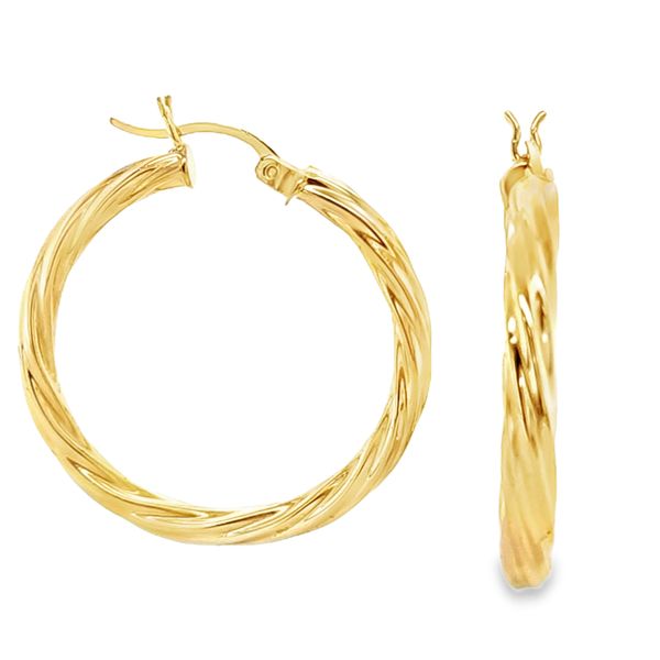 14K Yellow Gold 3.2mm x 27mm Twisted Hoop Earrings | 1.6 DWT Classic Creations In Diamonds & Gold Venice, FL