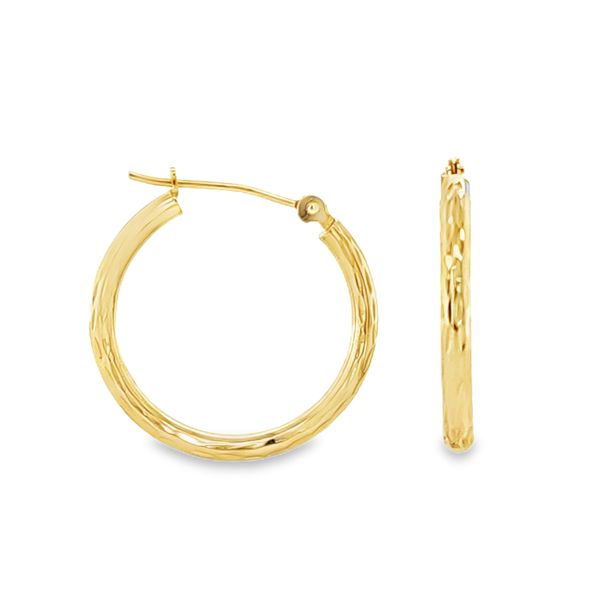 14K Yellow Gold 2mm x 20mm Diamond Cut Hoop Earrings | 0.6 DWT Classic Creations In Diamonds & Gold Venice, FL