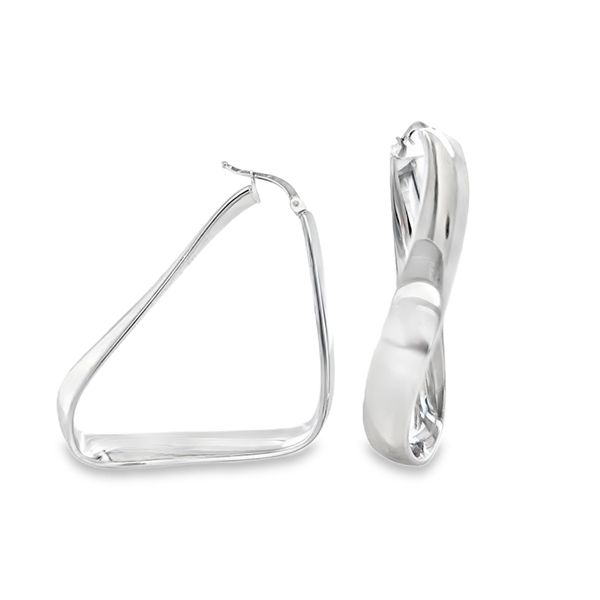 14K White Gold 2mm x 29mm x 44mm Triangle Shaped Hoop Earrings – 3.4 DWT Classic Creations In Diamonds & Gold Venice, FL