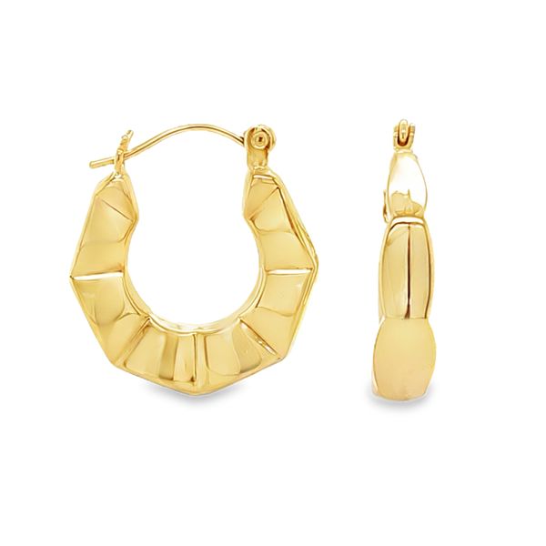 14K Yellow Gold 3.7mm x 19mm Diamond Cut Faceted Hexagonal Hoop Earrings | 1.6 DWT Classic Creations In Diamonds & Gold Venice, FL