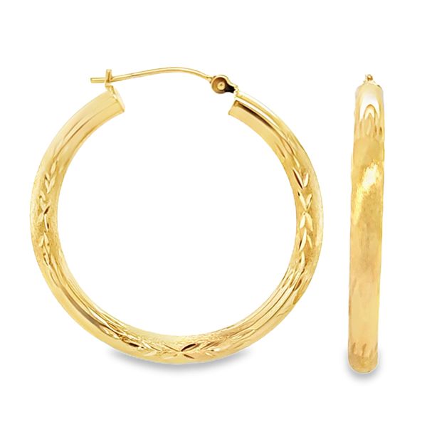 14K Yellow Gold 3mm x 29mm Diamond Cut Hoop Earrings | 1.2 DWT Classic Creations In Diamonds & Gold Venice, FL