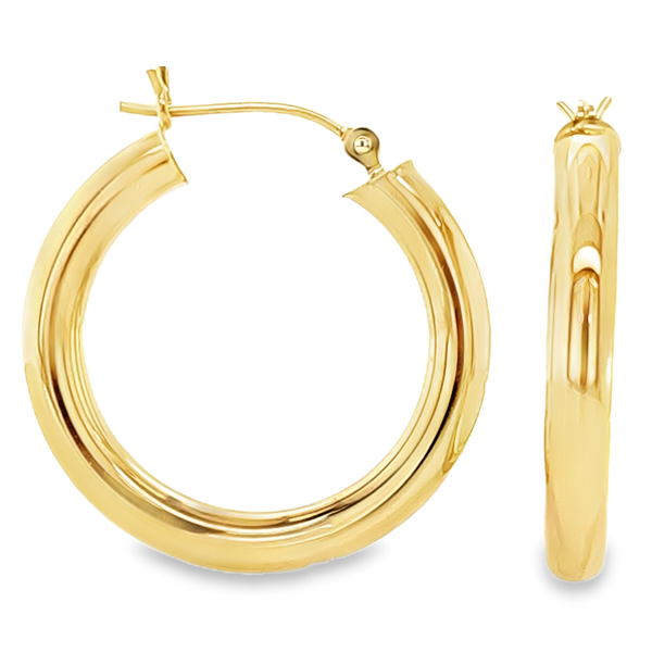 14K Yellow Gold 24mm Hoop Earrings | Classic 4mm Polished Gold Hoops Classic Creations In Diamonds & Gold Venice, FL