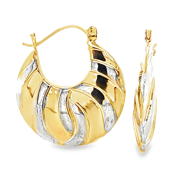 14K Two-Tone Gold Domed Hoop Earrings | Elegant Polished Gold Hoops Classic Creations In Diamonds & Gold Venice, FL