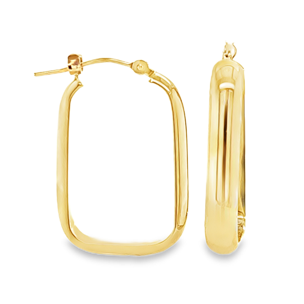 14K Yellow Gold Rectangular Hoop Earrings | Classic Modern Gold Hoops Classic Creations In Diamonds & Gold Venice, FL