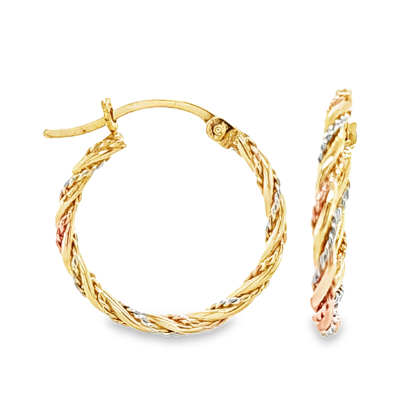 14K Tri-Color Gold 20mm Hoop Earrings | 2mm Diamond-Cut Hoop Earrings Classic Creations In Diamonds & Gold Venice, FL