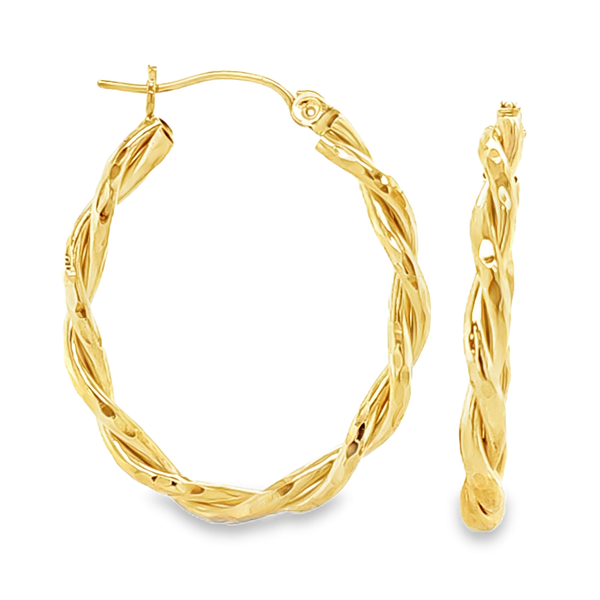 14K Yellow Gold Twisted Hoop Earrings 25mm | 3mm Polished Gold Hoops Classic Creations In Diamonds & Gold Venice, FL