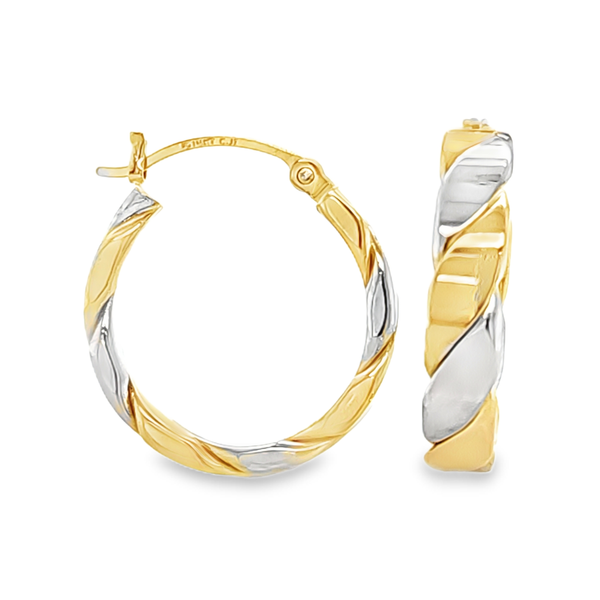 14K Two-Tone Gold Twisted Hoop Earrings 20mm | Elegant Rope Design Hoops Classic Creations In Diamonds & Gold Venice, FL