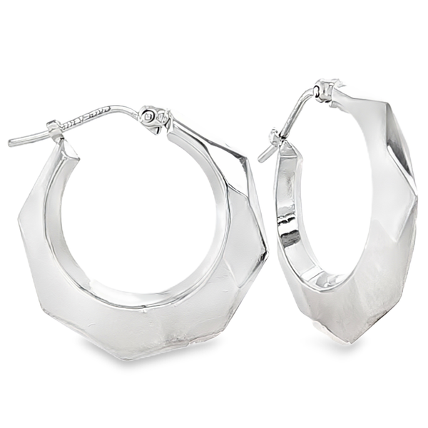 14K White Gold Geometric Hoop Earrings | Modern Designer Gold Earrings Classic Creations In Diamonds & Gold Venice, FL