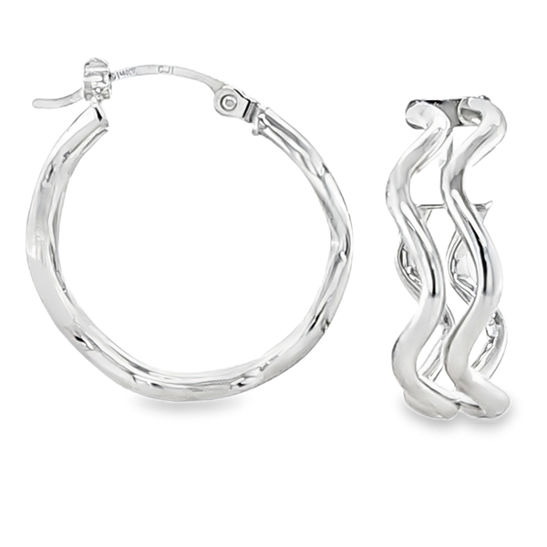 14K White Gold Wave Design Hoop Earrings | Elegant Contemporary Gold Hoops Classic Creations In Diamonds & Gold Venice, FL