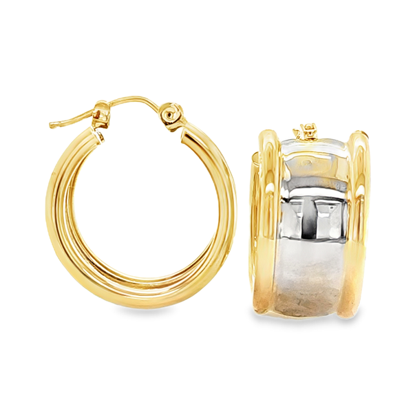 14K Two-Tone Gold Leverback Hoop Earrings | Classic Elegant Gold Hoops Classic Creations In Diamonds & Gold Venice, FL
