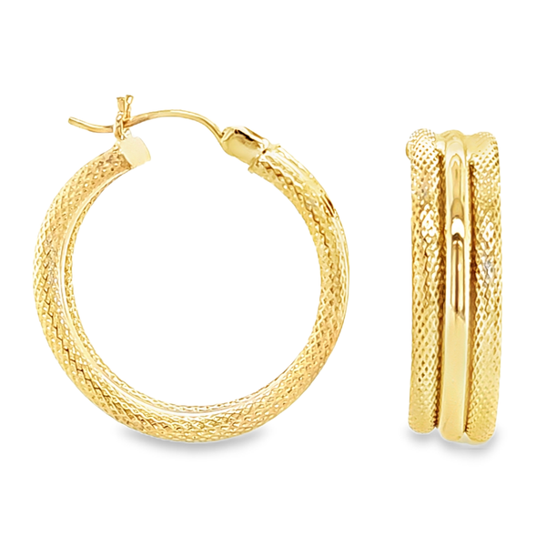 14K Yellow Gold Triple Hoop Diamond-Cut Earrings | Elegant Layered Gold Earrings Classic Creations In Diamonds & Gold Venice, FL