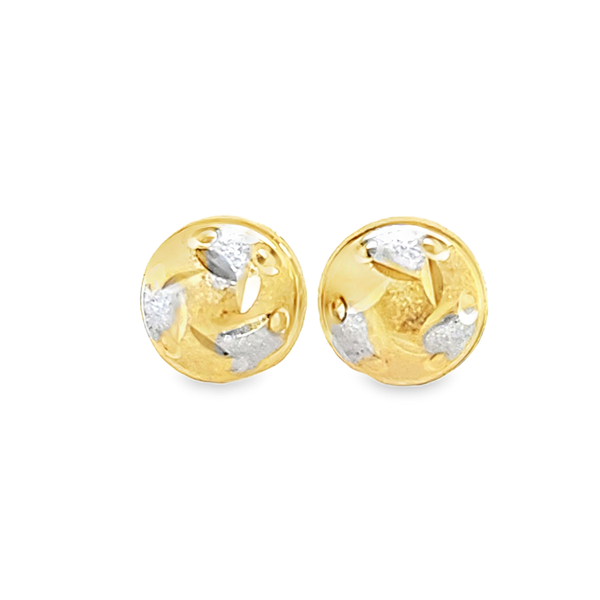 14K Two-Tone Gold Diamond-Cut Round Dome Stud Earrings | Elegant Gold Earrings Classic Creations In Diamonds & Gold Venice, FL